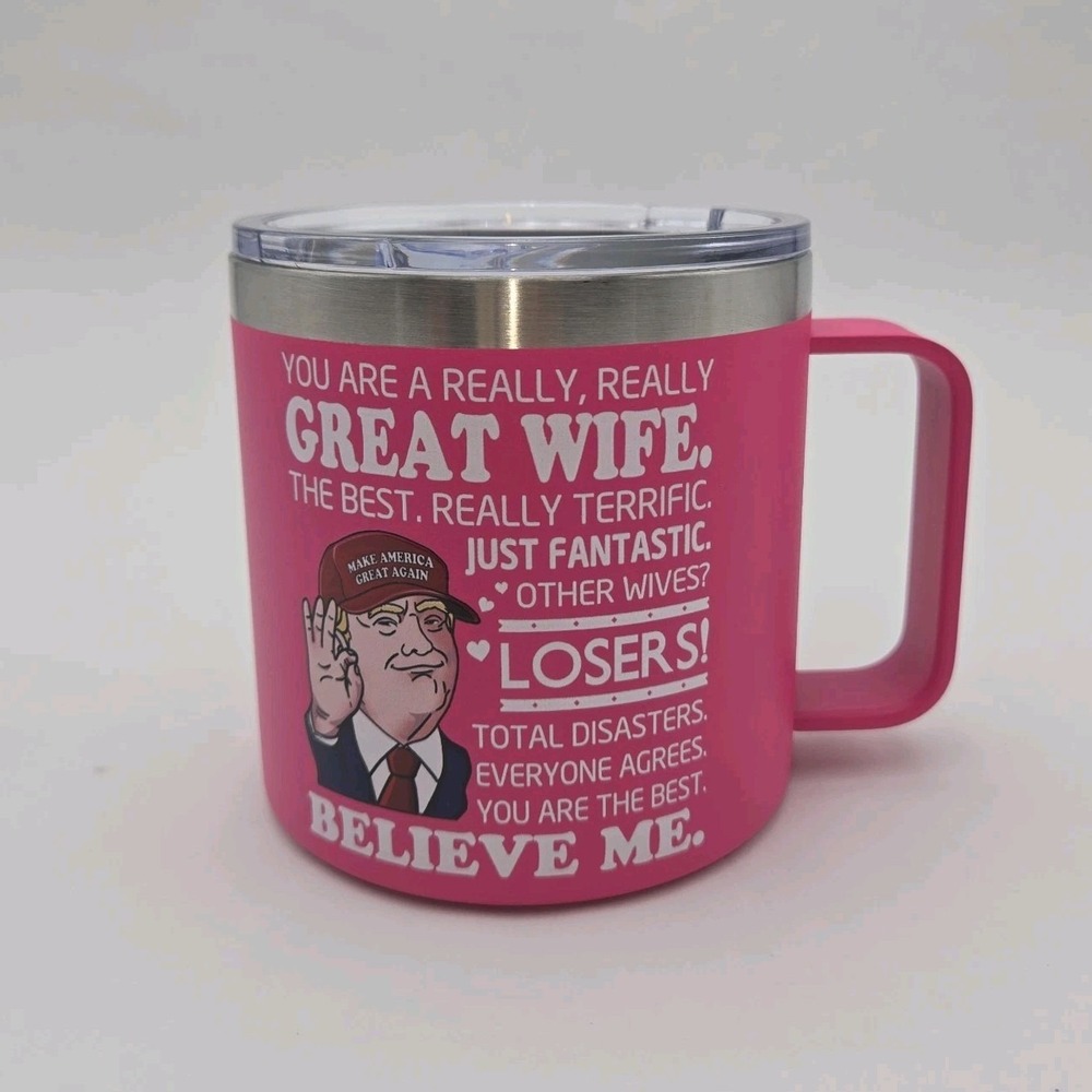 Pink Insulated Travel Mug Funny Novelty Political‎ Satire Stainless Steel Cup
